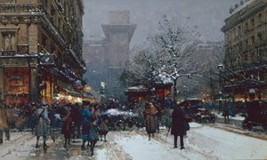 Porte St. Denis, Paryż (czarna kreda i kolor nadwozia) autorstwa Eugene Galien-Laloue