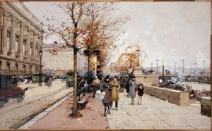 Sekwana, Paryż (gwasz na papierze) autorstwa Eugene Galien-Laloue
