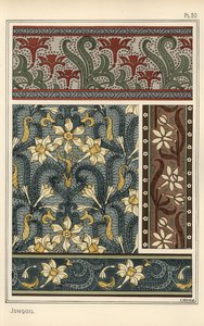 Jonquil, Narcissus jonquilla, jako motyw projektowy we wzorach tapet i tkanin autorstwa Eugene Grasset