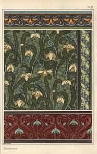 Przebiśnieg, Galanthus nivalis jako motyw w tapecie, bordiurach i tkaninach autorstwa Eugene Grasset