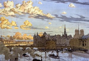 Ile de la Cite widziane z mostu w Luwrze autorstwa Eugene Grasset