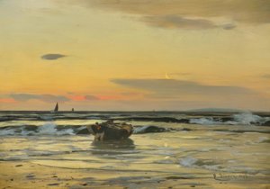 E. Dücker, na plaży (odpływająca łódź rybacka...)