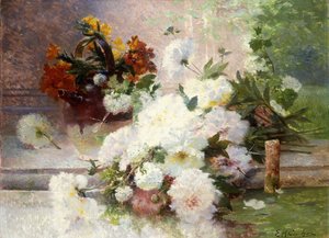 Martwa natura z jesiennymi kwiatami autorstwa Eugene Henri Cauchois