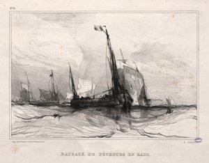 Łodzie rybackie na kotwicy, 1836 r. autorstwa Eugene Isabey