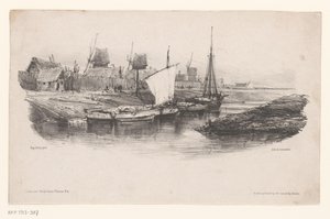 Port z łodziami i wiatrakami Pokryj Kanał Wspomnienia Eugène Isabey (tytuł serii) Souvenirs d