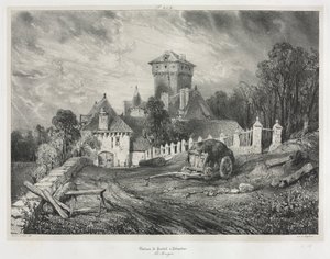 Malownicze i romantyczne podróże po dawnej Francji: Auvergne (tom II): Zamek Pesteil w Polminhac, płyta 202 autorstwa Eugene Isabey