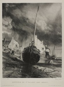 Pamiątka z St. Valéry-sur-Somme, płyta trzecia z Six Marines autorstwa Eugene Isabey