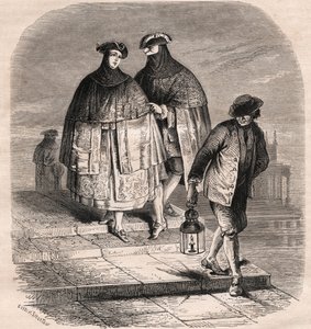 Latarniowe drzwi w Wenecji w XVIII wieku - Rysunek autorstwa Viollat autorstwa Gaetano Zompiniego (1700-1778) - Metiers of Venice autorstwa Eugene Joseph (after) Viollat