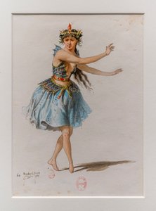 Korrigane. Balet Charlesa-Marie Widora, modelka kostiumowa. 1880, długopis, akwarela i gwasz na papierze.
