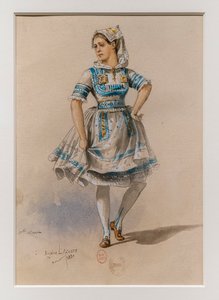 Korrigane. Balet Charlesa-Marie Widora, modelka kostiumowa. 1880, długopis, akwarela i gwasz na papierze.