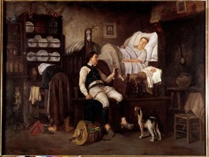 Wnętrze Rodzina Bas-Breton lub Le Nouveau Ne Breton we wnętrzu. Obraz Eugene Leroux (1807-1863) XIX-wieczne Rennes, Muzeum Sztuk Pięknych