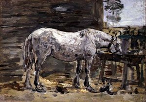 Picie konia, ok. 1885-90 (olej na panelu) autorstwa Eugene Louis Boudin