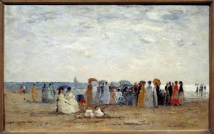 Kąpiących się na plaży Trouville, Calvados. Obraz Eugene Louis Boudin (1824-1898) autorstwa Eugene Louis Boudin