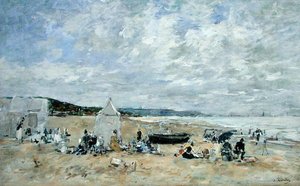 Scena na plaży (olej na płótnie) autorstwa Eugene Louis Boudin