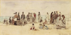 Scena na plaży, 1864 (pióro i atrament i toaleta na papierze) autorstwa Eugene Louis Boudin