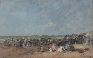 Scena na plaży w Trouville, ok. 1870-74 autorstwa Eugene Louis Boudin