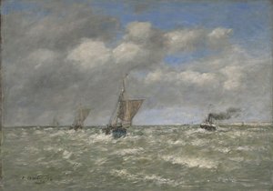 Łodzie wracają do portu, Trouville, 1894 autorstwa Eugene Louis Boudin