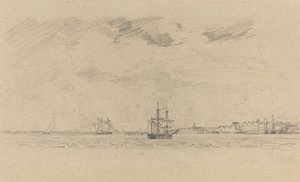 Krajobraz przybrzeżny z żeglugą, ok. 1930 r. 1858. autorstwa Eugene Louis Boudin