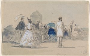 Krynoliny na plaży, c. 1865. autorstwa Eugene Louis Boudin