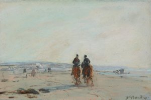 Dwóch jeźdźców na plaży, ok. 1864-68 (pastel na papierze ułożony na papierze) autorstwa Eugene Louis Boudin