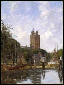 Dordrecht, Wielki Kościół od strony Kanału, 1884 autorstwa Eugene Louis Boudin