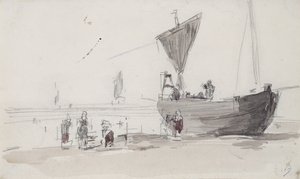 Łódź rybacka na plaży (ołówek i wc na papierze) autorstwa Eugene Louis Boudin