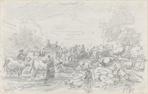 Stada przechodzące przez strumień, 1877. autorstwa Eugene Louis Boudin