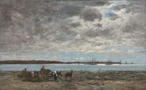 Kelp Harvest, port w Breście autorstwa Eugene Louis Boudin