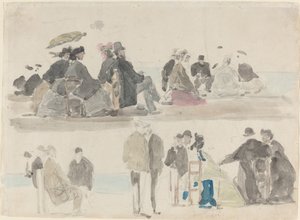 Panie i Panowie na Plaży, w Dwóch Rejestrach, ok. godz. 1865. autorstwa Eugene Louis Boudin