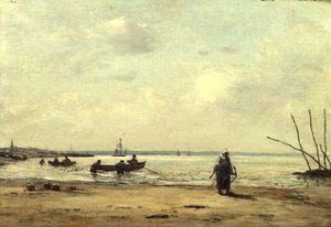 Odpływ w pobliżu Honfleur, ok. 1864-66 (olej na panelu) autorstwa Eugene Louis Boudin