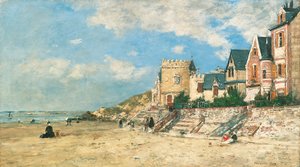 Malakoff Tower i wybrzeże w Trouville; Wieża Malakoff i wybrzeże w Trouville, 1877 autorstwa Eugene Louis Boudin