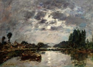 Światło księżyca, Canal de St. Valery, 1891 autorstwa Eugene Louis Boudin