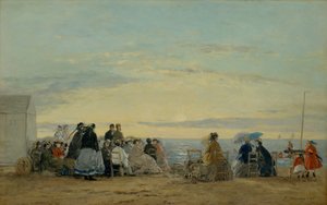 Na plaży, zachód słońca, 1865. autorstwa Eugene Louis Boudin