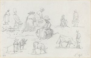 Chłopi i krowy [recto], 1877. autorstwa Eugene Louis Boudin