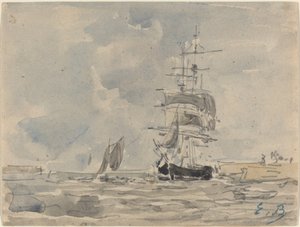 Pejzaż morski z żaglowcem, ok. godz. 1875. autorstwa Eugene Louis Boudin