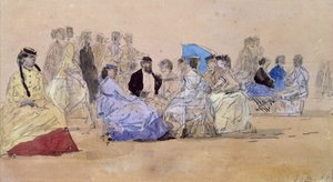 Plaża w Trouville, 1866 (ołówek i toaleta na papierze) autorstwa Eugene Louis Boudin