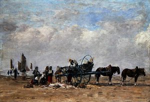 Wóz z rybami, Berck, ok. 1880 (olej na płótnie położony na płycie) autorstwa Eugene Louis Boudin