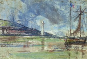 Latarnia morska w Honfleur (pastel na papierze) autorstwa Eugene Louis Boudin