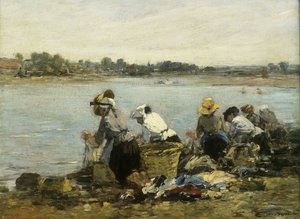 Praczki w Torque; Praczki w La Touque, autorstwa Eugene Louis Boudin