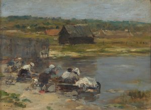 Praczki na brzegu stawu, 188085. autorstwa Eugene Louis Boudin