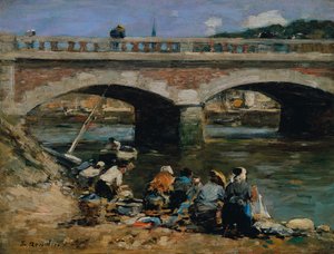 Praczki na brzegu rzeki Touques, ok. 1883-87 (olej na płycie) autorstwa Eugene Louis Boudin