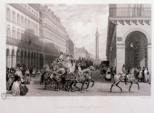 Orszak ambasadora na Place de la Bourse po jego przybyciu do Paryża. Grawer Eugene Louis Lami (1800-1890) 1843 Ze zbiorów prywatnych autorstwa Eugene Louis Lami