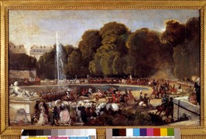 Wejście księżnej Orleanu, Heleny Meklemburskiej, w Ogrodzie Tuileries w Paryżu, 4 czerwca autorstwa Eugene Louis Lami