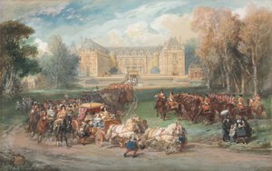 Ludwik XIV jadący swoim powozem w parku wersalskim, 1870. autorstwa Eugene Louis Lami