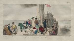 Pamiątki z Londynu: Przeprawa na łodzi pakietowej, 1826. autorstwa Eugene Louis Lami