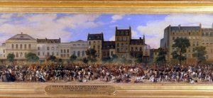 Atak Giuseppe Fieschiego (korsykańskiego konspiratora) 28.07.1835 na króla Francji Ludwika Filipa I (1773-1850), Boulevard du Temple w Paryżu (Ludwik Filip przegląda Gwardię Narodową) Fragment obrazu Eugeniusza Lami (1800-1890) 1845 Nd.