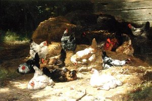 Kurczaki (olej na płótnie) autorstwa Eugene Remy Maes