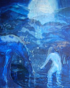 Moon-Night Swim, 2020 (pigmenty, olej, płótno)