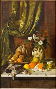 Kwiaty, Owoce i Dziczyzna (olej na płótnie) autorstwa Eugenio De Giacomi