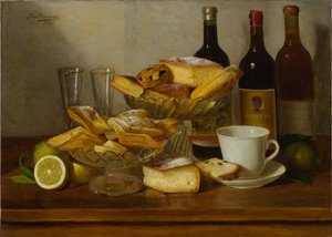 Martwa natura z butelką (obraz olejny na płótnie) autorstwa Eugenio De Giacomi